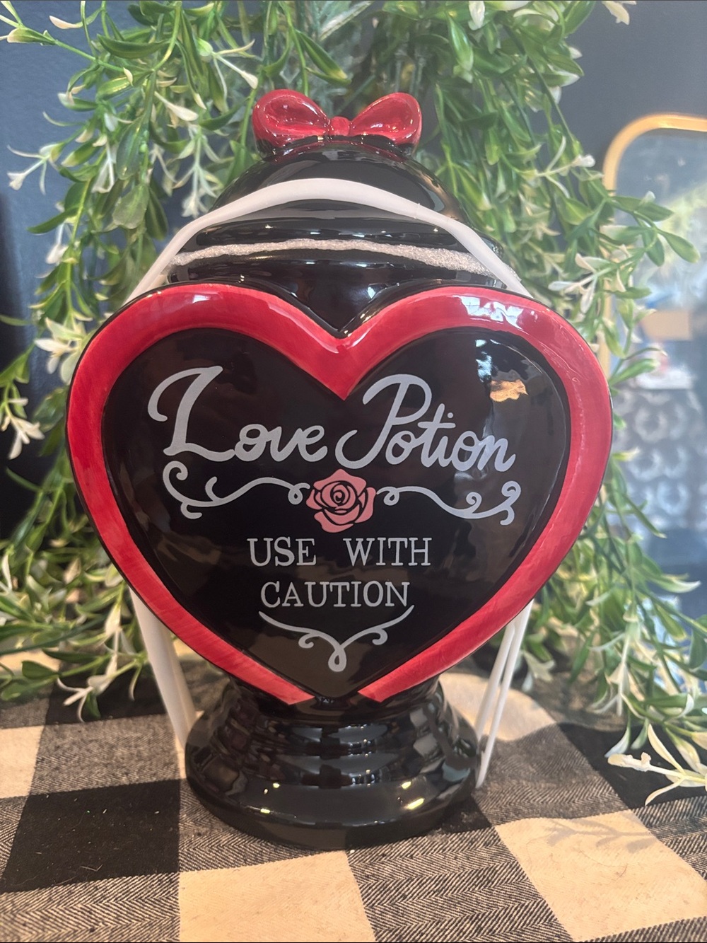Love Potion Heart Jar - Black & Red Ceramic Decor